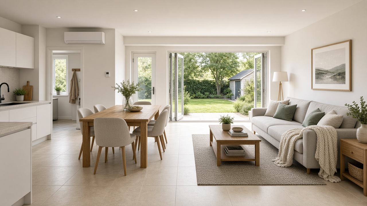 Ground floor with UFH and a discreet AC unit
