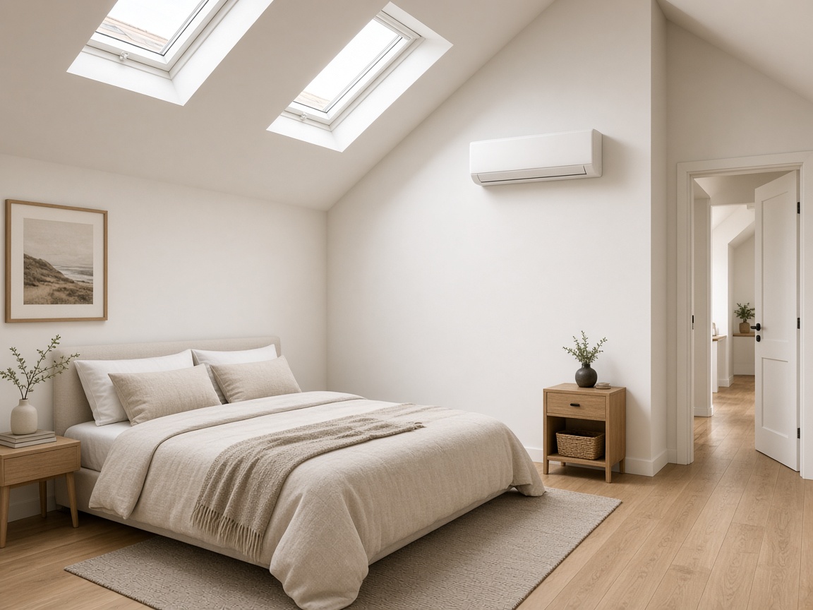 Loft room with a wall-mounted AC unit